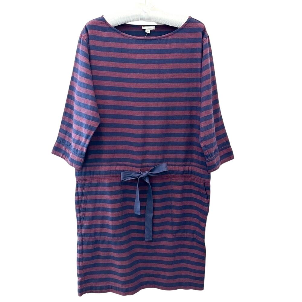 GAP Burgundy Navy Stripe Cotton Dress Tie Waist Shift Dress Small NWT Preppy